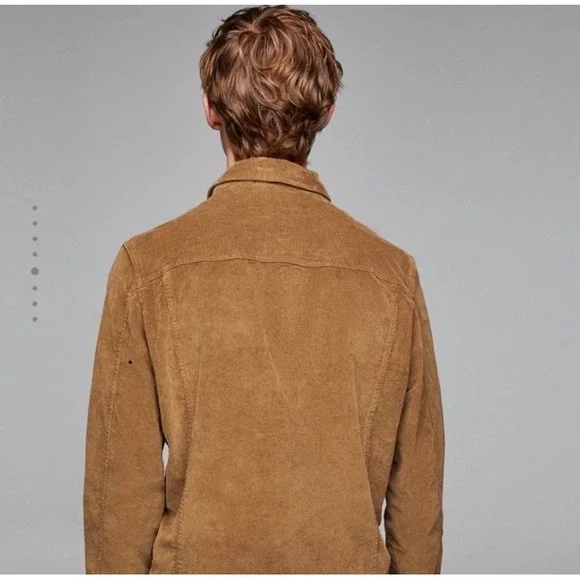 Zara Mens Trucker Corduroy Jacket Brown Button Front Casual Size Small Tan Camel - Picture 2 of 12